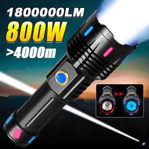 Linternas Antorchas 800W Linternas LED de alta potencia 18650 Fluorescencia La linterna más potente del mundo 4000m Recargable XHP360 Linternas tácticas P230517