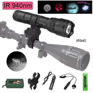 Linternas Antorchas 850nm/940nm IR Linterna táctica LED Iluminador Antorcha de caza Visión nocturna Luz de relleno Linterna Alcance del rifle