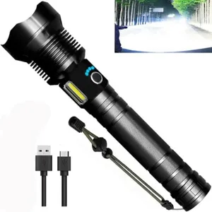 Zaklampen Zaklampen 90.000 hoge lumen Oplaadbare LED Tactische laserzaklamp Buitenverlichting Waterbestendig Klimmen Kamperen COB Zoombaar