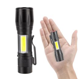 Zaklampen fakkels aluminium xpe cob led 3 modi zoombare focus fakkel werk licht draagbare lantaarn clip pen lamp pocket penlight flashlight