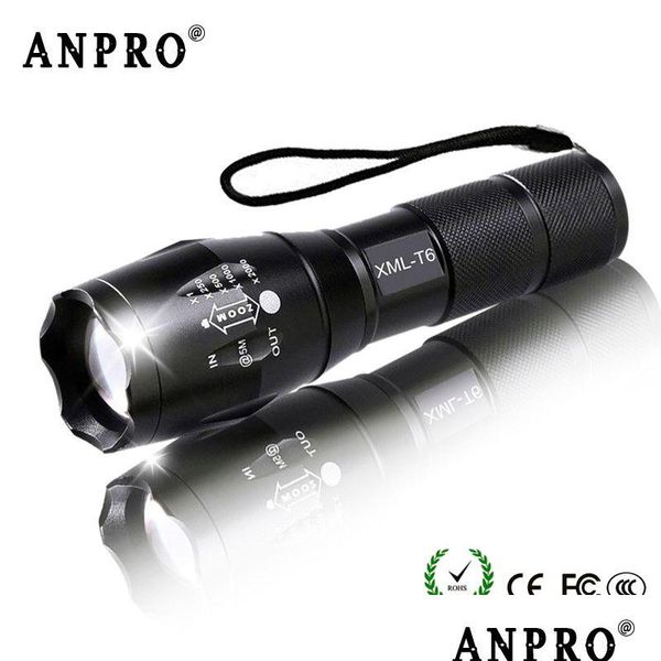 Linternas Antorchas Anpro Xml T6 LED Linterna Q5 Mini Antorcha Linterna Táctica Zoomable Impermeable Protable Cámara al aire libre Luz de bicicleta Dr DHJSS