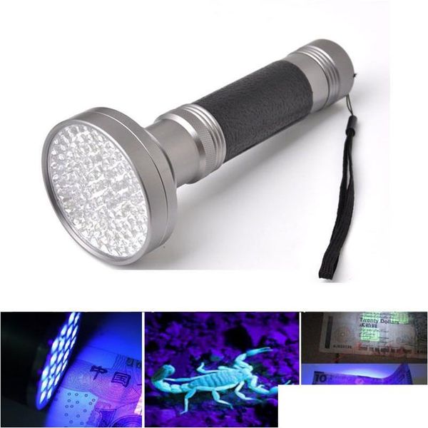 Lampes de poche Torches Black Sier 395-400Nm 100Led UV Lampe de poche Blacklight Scorpion Super Bright Torche de détection Portable Lumière violette M DHB1D