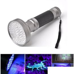 Zaklampen Zaklampen Zwart Sier 395400Nm 100Led Uv Zaklamp Blacklight Scorpion Super Heldere Detectie Zaklamp Draagbaar Violet Licht Dhbl0