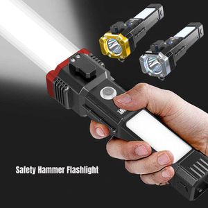 Zaklampen fakkels auto veiligheid hamer LED zaklamp multifunctioneel laadvermogen werk licht noodgevallen brand breken raam zelfverdediging flashligh l221014