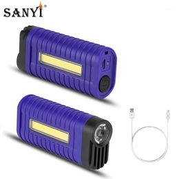 Lampes de poche torches COB LED lampe de travail USB lampe d'inspection rechargeable torche à main Camping tente lanterne avec batterie pince de poche