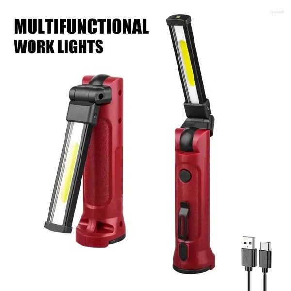 Lampes de poche torches torches époux de travail 180 ° pliant USB rechargeable de camping portable de camping projecteur de réparation d'urgence avec crochet suspendu