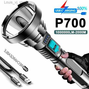 Linternas Antorchas D5 Potente linterna LED P700 Lámpara de luz de flash táctica Lámpara de largo alcance 1000 m Antorcha Impermeable Camping Luz de mano USB recargable YQ231013