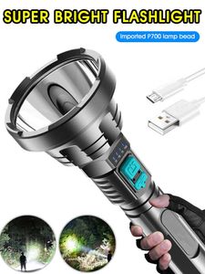 Lampes de poche Torches E2 P700 Puissant Camping Led Lampe de Poche Tactique Flash Light Torche Étanche Main Lumière Usb Rechargeable Autodéfense Edc Lampe P230517