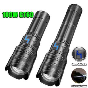 Lampes de poche Torches E2 Puissant 100W GT60 Lampe de poche LED haute puissance Super Bright Camping Spotlight Torch Outdoor Tactical Flashlight edc Flash Light P230517