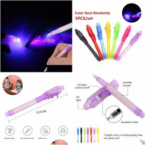 Lampes de poche Torches Lampes de poche Torches 2022 5Pcs / Set Mti-Function Stylo à encre invisible Uv Penlight Mini LED Lumière noire avec piles D Dhgit