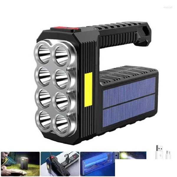 Linternas Antorchas Linternas Antorchas Solar Recargable USB 8 LED Reflector portátil Proyector de largo alcance Deslumbramiento Cámara al aire libre Drop DHXDF