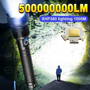 Zaklampen fakkels High Power LED -zaklamp met USB -oplaad XHP360 Oplaadbare LED -Torch krachtige Tactical Flashlight Work Work Camp Emergency Light 0109