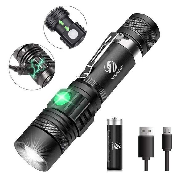 Linternas Antorchas Linternas LED de alta potencia Antorcha de camping con zoom con perlas de lámpara LED T6 Impermeable 4 modos de iluminación Cargador USB multifunción P230517