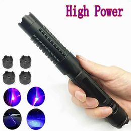 Zaklampen Fakkels Hoge Krachtige Blauwe Laser Zaklamp 450nm 50000m Focusseerbare Laser Pointer pen Zaklamp branden wedstrijd kaars aangestoken cigar259H