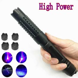 Zaklampen Zaklampen Hoge Krachtige Blauwe Laser Zaklamp 450nm 50000m Focusseerbare Laser Pointer pen Zaklamp burn match kaars aangestoken sigaret 0109