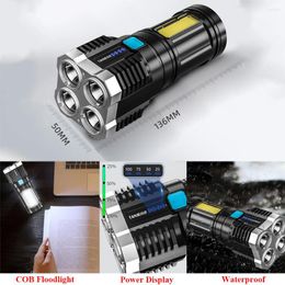 Lampes de poche torches maison portable équitation COB lumière latérale étanche USB charge camping 4 lumières LED multifonction fort flash