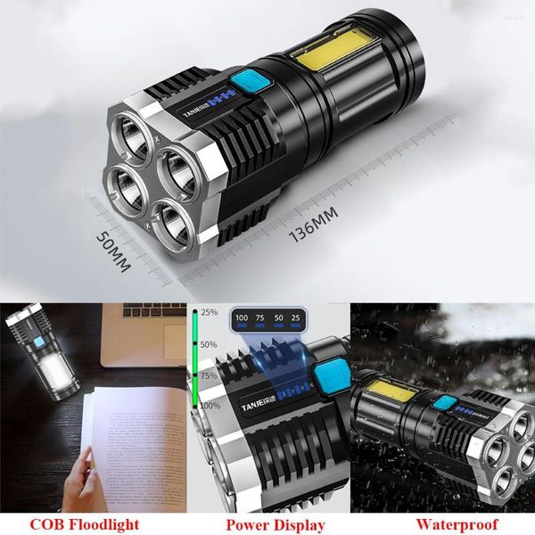 Linternas antorchas hogar portátil montar COB luz lateral impermeable carga USB Camping 4 luces Led multifunción fuerte Flash