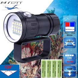 Zaklampen Zaklampen LED-duikzaklamp 20000 lumen 6 x XHP70 onderwaterverlichting 100 m waterdichte tactische zaklamp voor pografie Video-invullicht 231018