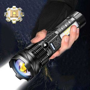 Zaklampen fakkels LED High Power Laser Zoom Tactical Flashlight USB oplaadbare draagbare flitser camping vissen sterk licht buitenlichten 0109