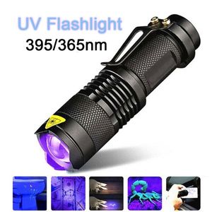 Torches de lampes de poche LED UV Ultraviolet Torche avec fonction Zoom Mini Black Light Pet Urines Tapis DÉTECTEUR LAMPE DE CHASSE SCORPION