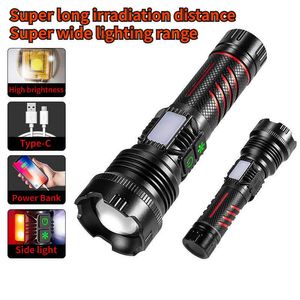 Flashlights Torches LED Zoom Laser Tactical Flashlight Portable Rechargeable High Strong Light Power Bank Flash Torch Camping Fishing Outdoor Lights 0109