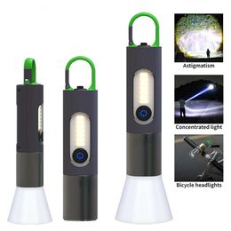 Lampes de poche Torches Mini LED Laser Zoom Porte-clés rechargeable Lampe de poche Haute puissance Flash Torche Vélo Camping Pêche Forte Lumière Lumières extérieures 0109