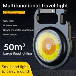 Lampes de poche Torches Multifonctionnel Mini COB Porte-clés Flahlight Light USB Charge Camping Lampe d'urgence Forte Réparation Magnétique Travail 231118