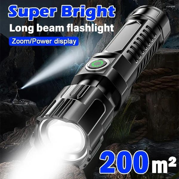 Linternas Antorchas P200 Super Potente LED Zoom Táctico Antorcha Batería incorporada USB Recargable Lámpara impermeable Ultra Brillante