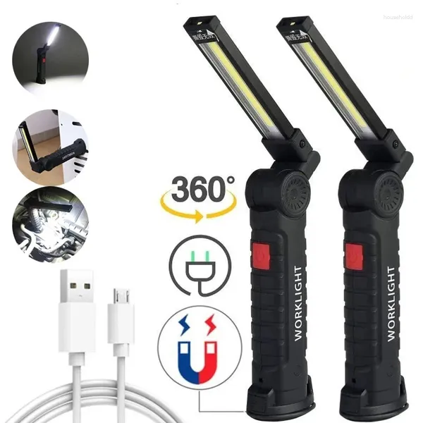 Linternas Antorchas LED COB portátil Luz de noche de trabajo con base magnética Lámpara de reparación recargable USB plegable Emergencia para acampar al aire libre