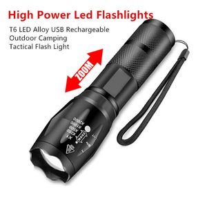 Lampes de poche Torches Portable Puissant XML-T6 LED Lampe de poche Étanche Lanterne Torche Utiliser 18650 Batterie Rechargeable Camping Tactique Flash Light L221014