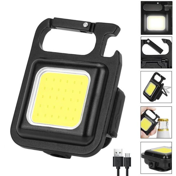 Linternas Antorchas Portátil Recargable Glare COB Llavero Luz LED Trabajo Carga USB Lámparas de emergencia Camping al aire libre