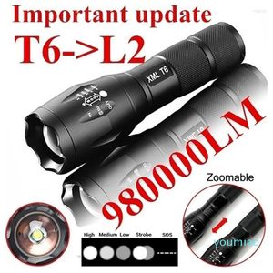 Zaklampen Zaklampen Draagbaar T6 Tactisch Militair LED 980000LM Zoombaar 5-Mode Zonder Batterij Outdoor Krachtig Oplaadbaar