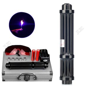 Lampes de poche Torches Puissant pointeur laser stylo lampe de poche de chasse 450nm haute puissance lumière bleue faisceau réglable match de combustion 5 modes avec chargeur 0109