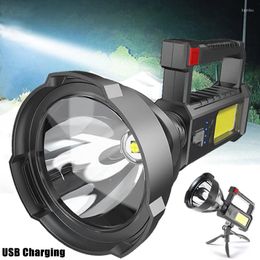 Lampes de poche Torches Puissante LED Cob Lumière USB Charge Étanche Flash Torche Support Lanterne Camping En Plein Air Projecteur