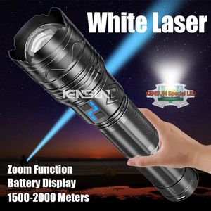 Flashlights Torches Powerful LED Flashlight Super Bright Spotlight Long Range Zoomable Emergency Torch Outdoor Tactical Lamp lantern Power Display 231108