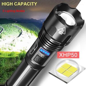 Zaklampen Torches Krachtige LED XHP50 Torch USB oplaadbare waterdichte lamp Ultra Brigh Camping Outdoor