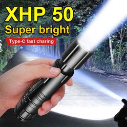 Zaklampen fakkels krachtige XHP50 zaklamp 4 modi zoombare USB oplaadbare aluminium legering LED Torch Light waterdichte zaklamp tactisch vermogen 0109