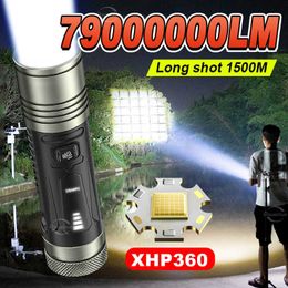 Flashlights fakkels oplaadbare zaklamp XHP360 High Power LED -zaklamp met USB -laadlicht 800m krachtige Torch Tactical Lantern 0109