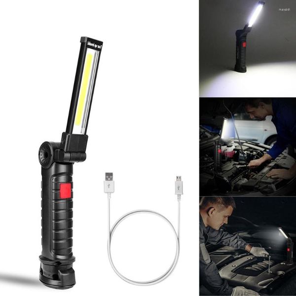 Linternas, barra LED recargable, luz de trabajo, linterna COB portátil, linterna magnética USB, lámpara con gancho colgante para exteriores