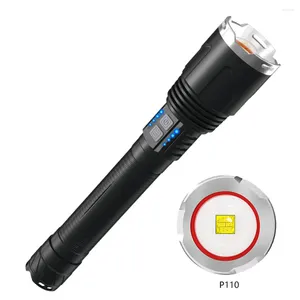 Zaklampen Zaklampen Sobaldr Krachtige led-zaklamp Oplaadbaar Krachtig Buitenverlichting 26650 18650 XHP110 Sterk lumen Zwart