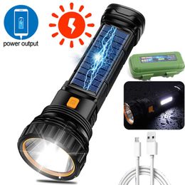 Flashlights Torches Solar LED zaklamp USB oplaadbare zaklampen buitenlichten Lange-afstand Torch multifunctionele noodpower bank Hand Camping Lamp L221014