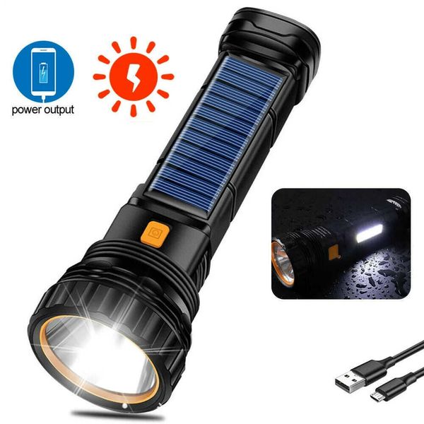 Linternas Antorchas Linterna LED solar Linterna recargable USB Lanterna Antorcha de largo alcance para exteriores Banco de energía de emergencia multifunción Lámpara de mano L221014