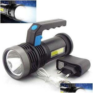 Lampes de poche Torches Forte Lumière Portable LED Portable USB Rechargeable Cob Côté Projecteur Extérieur Projecteur Ménage Drop Livrer Otd2A