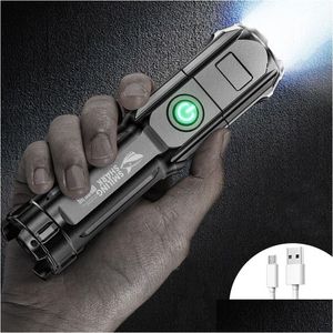 Zaklampen Zaklampen Sterke lichten Draagbare zaklamp Krachtige USB Oplaadbare zoom Markeer Tactische buitenverlichting Led-flitser Dh7Me