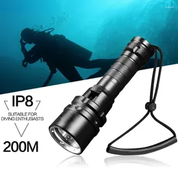 Lampes de poche Torches Super Bright L2 Plongée professionnelle IP68 Lumière étanche sous-marine 100m Éclairage avec corde à main