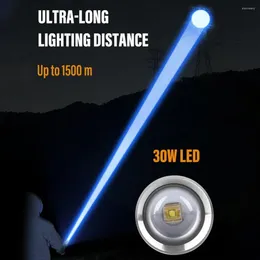 Zaklampen Zaklampen Superheldere LED-zaklamp met wit/rood/blauw/paars zijlicht en sterke magneten 30W lontverlichting voor 1500 meter