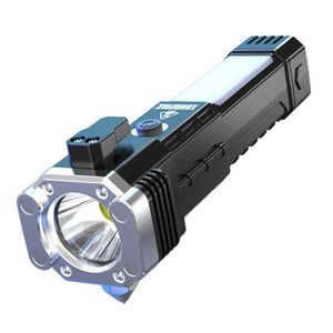 Linternas Antorchas Linterna LED súper brillante con martillo de seguridad Luz lateral Antorcha Linterna portátil Aventura al aire libre Iluminación Carga USB L221014