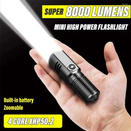 Zaklampen Zaklampen Superheldere MINI XHP50 LED-zaklamp USB-zaklamp Oplaadbare zoom Visserslantaarn Krachtig 3 verlichtingsmodi Campinglamp