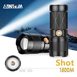 Linternas Antorchas Super White LED Linterna 6600mAh USB Recargable Antorcha 1500m Distancia de iluminación larga Foco Zoom Linterna exterior L221014