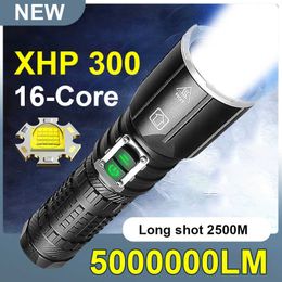 Flashlights Torches Super XHP300 meest krachtige LED -zaklamp USB -oplaadbare fakkel XHP100 Tactical High Power LED -zaklamp 18650 Handlamplicht P230517